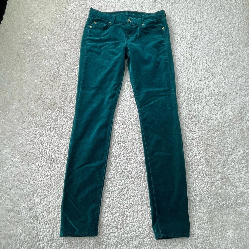 7 for all mankind green velvet skinny pants stretch preppy retro y2k sz 26 #u13